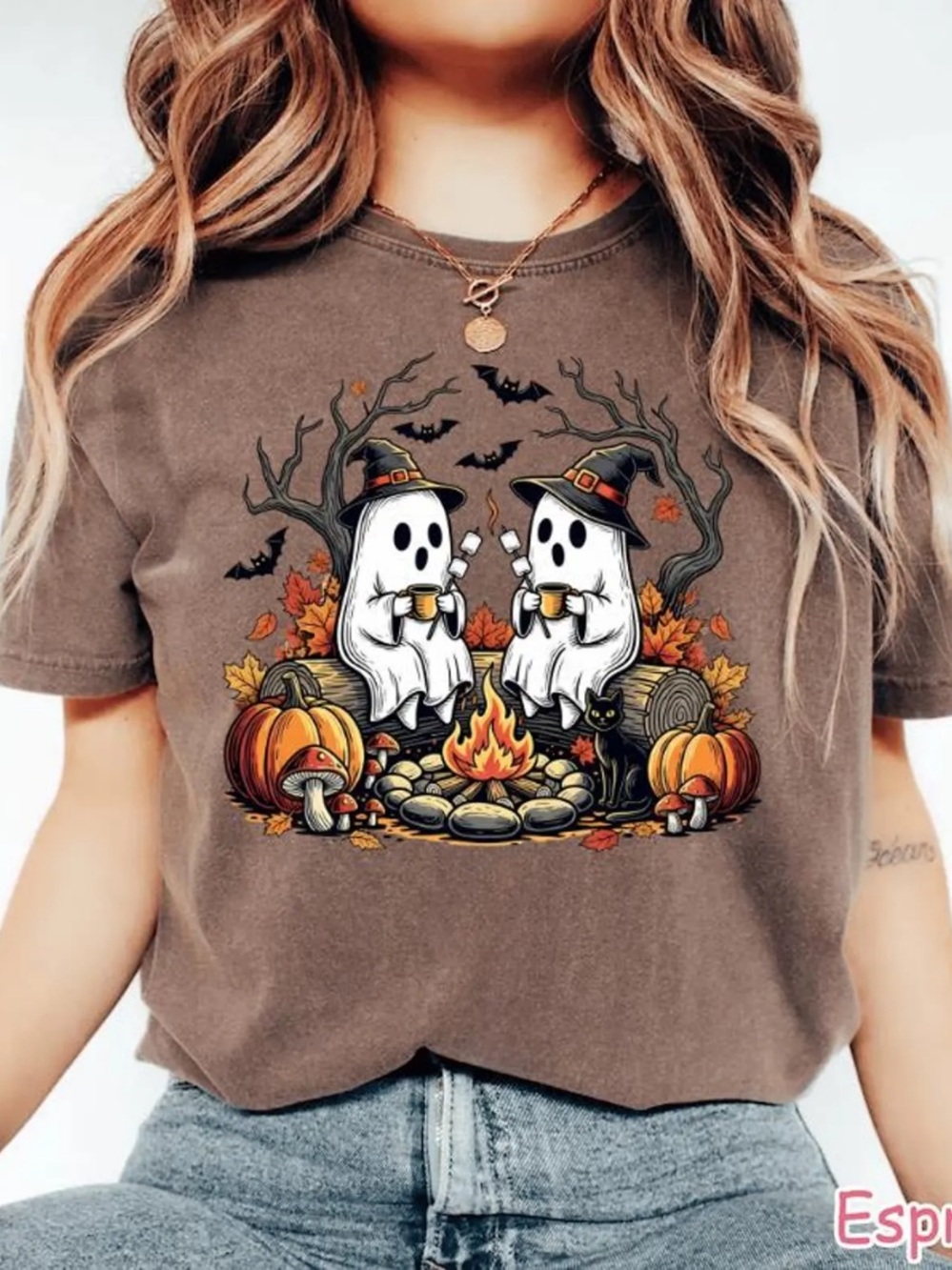 Comfort Colors Espresso Brown Ghosts Campfire Short Sleeve Tee
